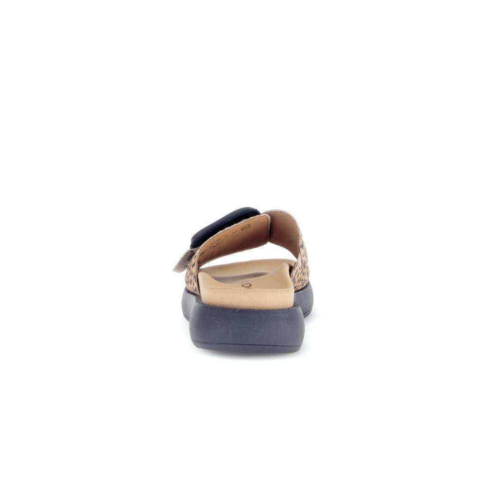 Gabor Adios Ladies Brown Animal Print Suede Touch Fastening Sandals with cushioned footbed and chunky sole.
