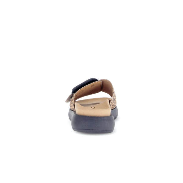 Gabor Adios Ladies Brown Animal Print Suede Touch Fastening Sandals with cushioned footbed and chunky sole.