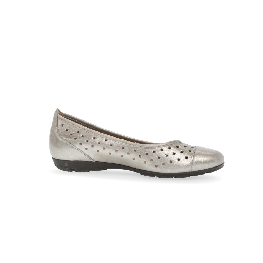 Gabor women's Gold Leather Slip-On Shoes with perforated details and comfortable flat sole.