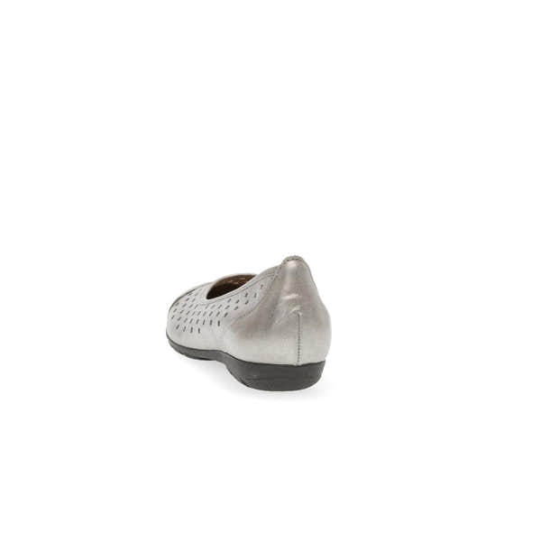 Gabor women's gold leather slip-on shoes with perforated design and low black rubber sole.