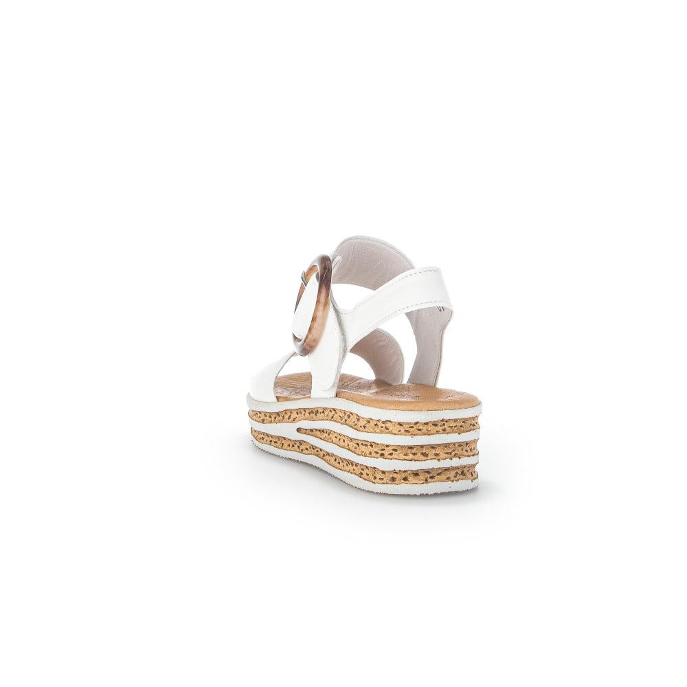 Gabor André women's white leather touch fastening platform sandals with layered cork wedge soles.