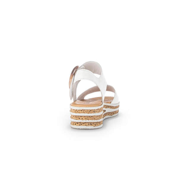 Gabor André ladies' creamy white leather touch fastening platform sandals with stacked cork heels.