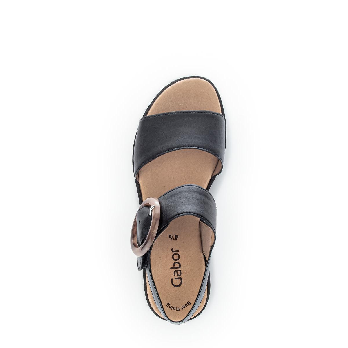 Gabor André women's black leather sandals with touch fastening, cushioned insole, and chunky buckle strap, size 4/5.