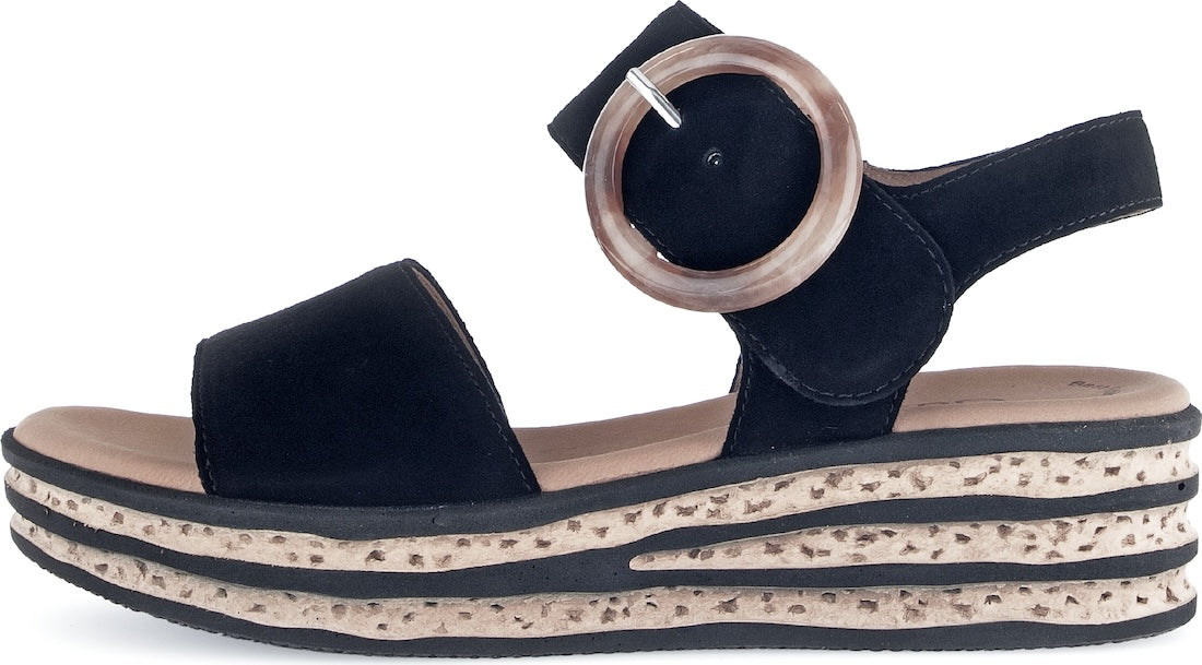 Gabor Ladies Black Suede Touch Fastening Sandals with Platform Sole and Wide Strap, open toe, for women.
