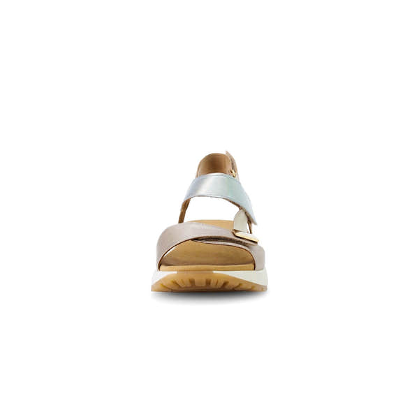 Gabor women's beige leather touch-fastening sandals with multi-color straps and chunky sole.