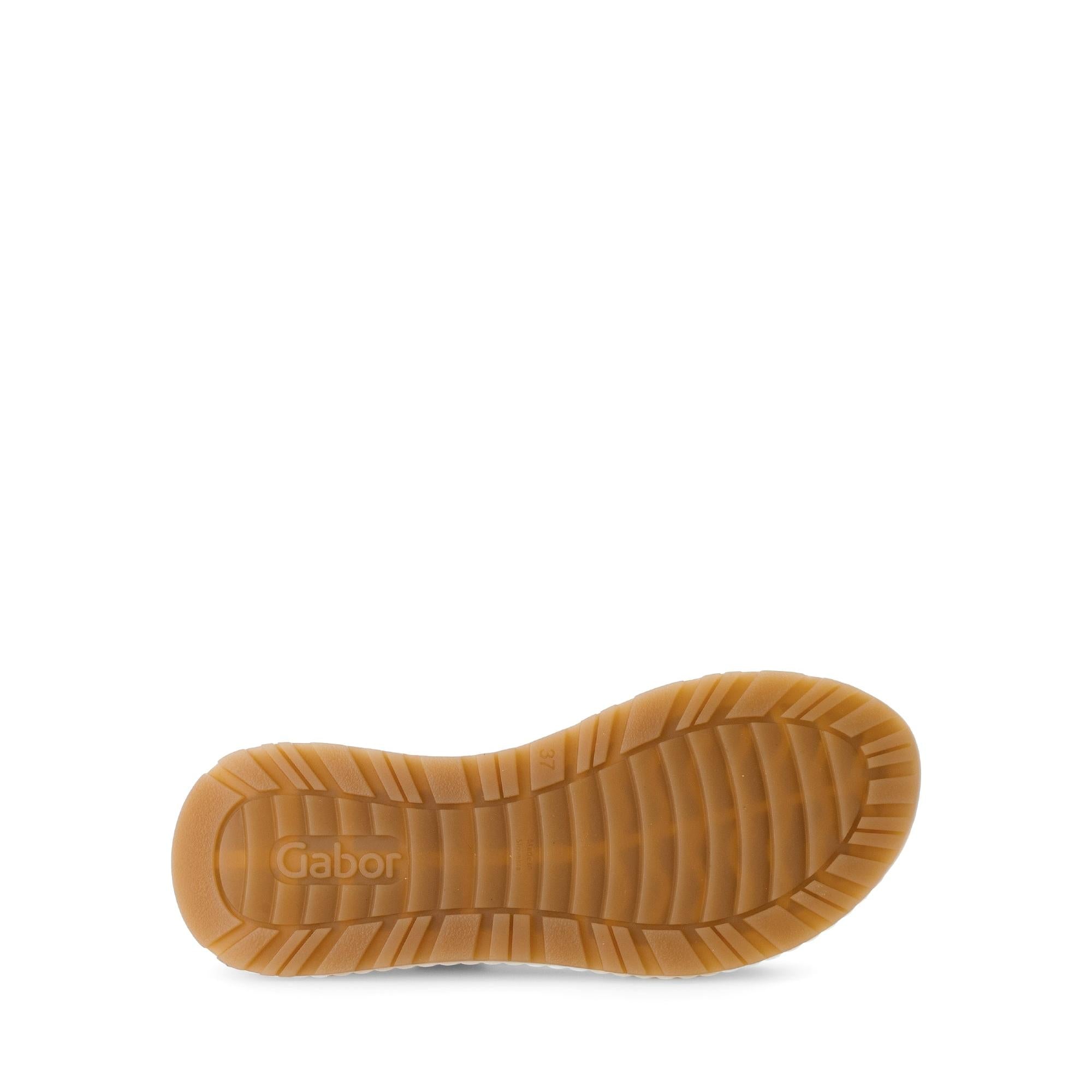 Gabor women's beige leather sandals with touch fastening, cushioned sole, and non-slip rubber outsole.