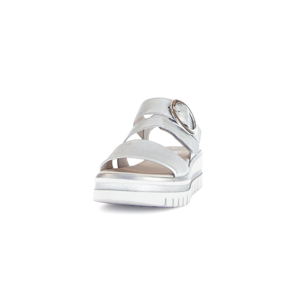 Gabor Ladies Silver Leather Sandals with Touch Fastening and Platform Sole