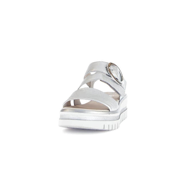 Gabor Ladies Silver Leather Sandals with Touch Fastening and Platform Sole