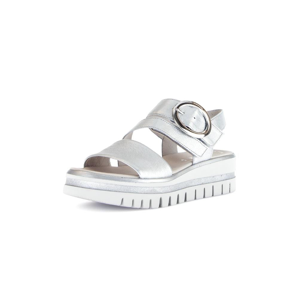 Gabor Women's Silver Leather Touch Fastening Sandals with Platform Sole and Chunky Tread, size 64.627.61.
