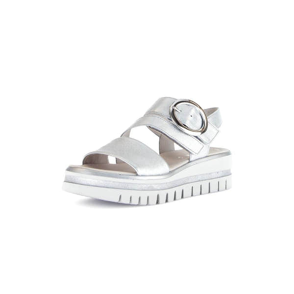 Gabor Women's Silver Leather Touch Fastening Sandals with Platform Sole and Chunky Tread, size 64.627.61.