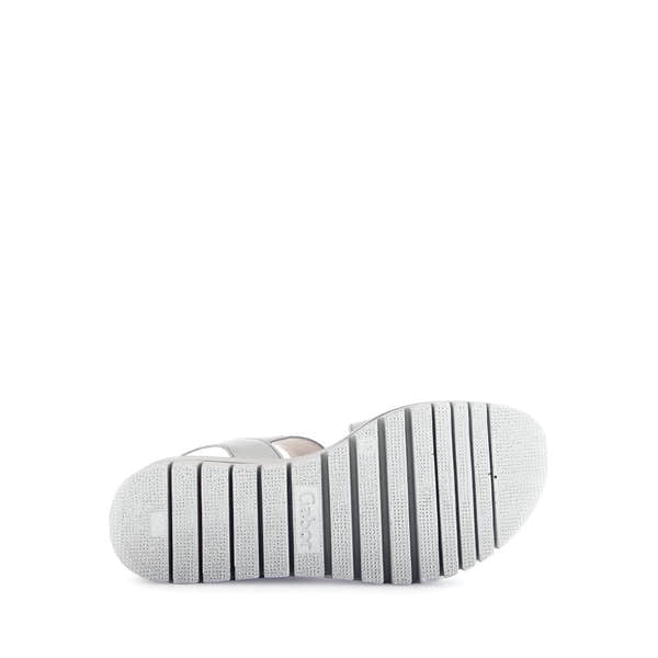 Gabor Ladies Silver Leather Touch Fastening Sandals with cushioned sole and slip-on design.