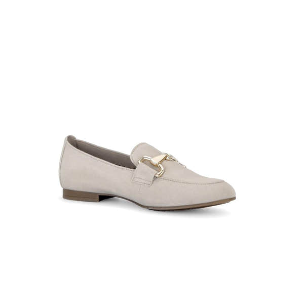 Gabor 65.211.12 Jangle Ladies Tan Suede Slip-On Shoes with gold hardware detail.
