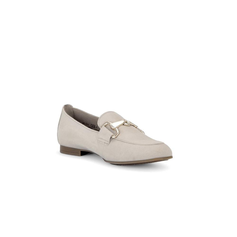 Gabor Ladies Tan Suede Slip-On Shoes with Metal Buckle Detail, comfortable women's footwear, size 65.211.12.