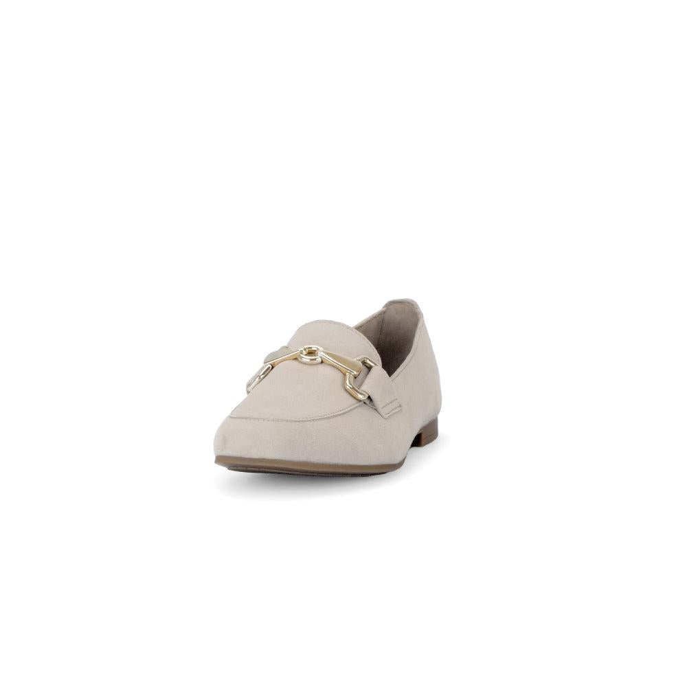 Gabor women's tan suede slip-on shoes with decorative metal chain detail for casual or chic wear.
