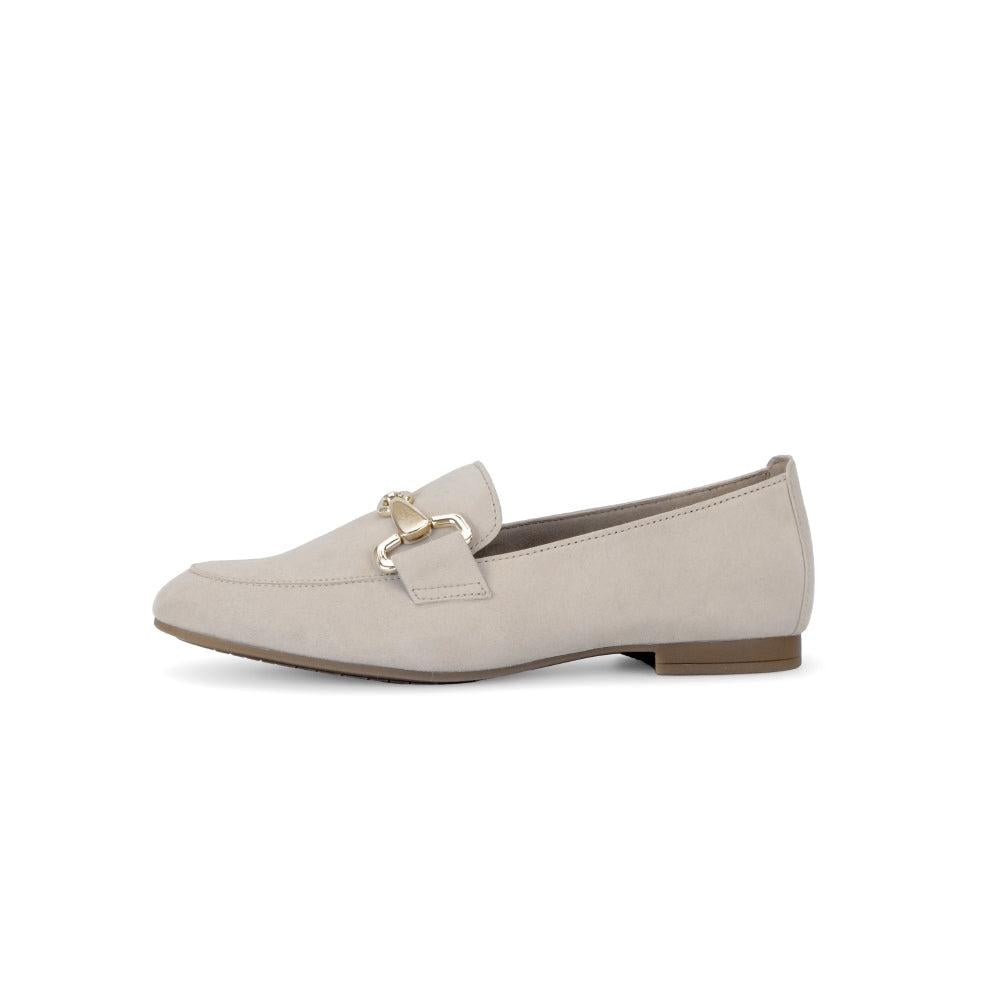 Gabor 65.211.12 Jangle Ladies Tan Suede Slip-On Shoes with decorative metallic buckle detail.