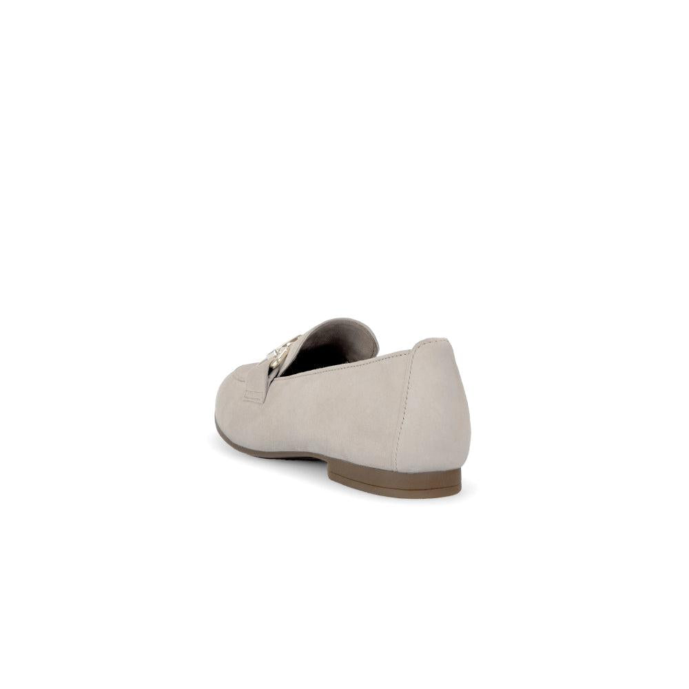 Gabor Ladies Tan Suede Slip-On Shoes with decorative embellishments, almond toe, and flat sole.
