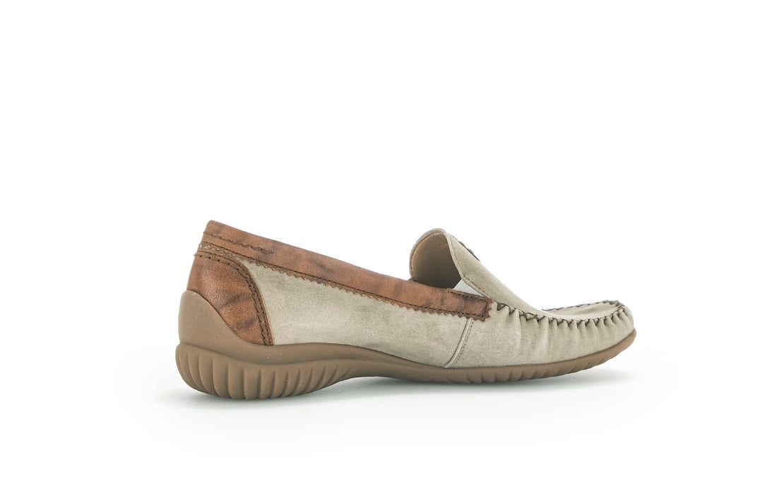 Gabor California Ladies Grey Suede Slip-On Shoes with elasticized detail and flexible rubber sole.