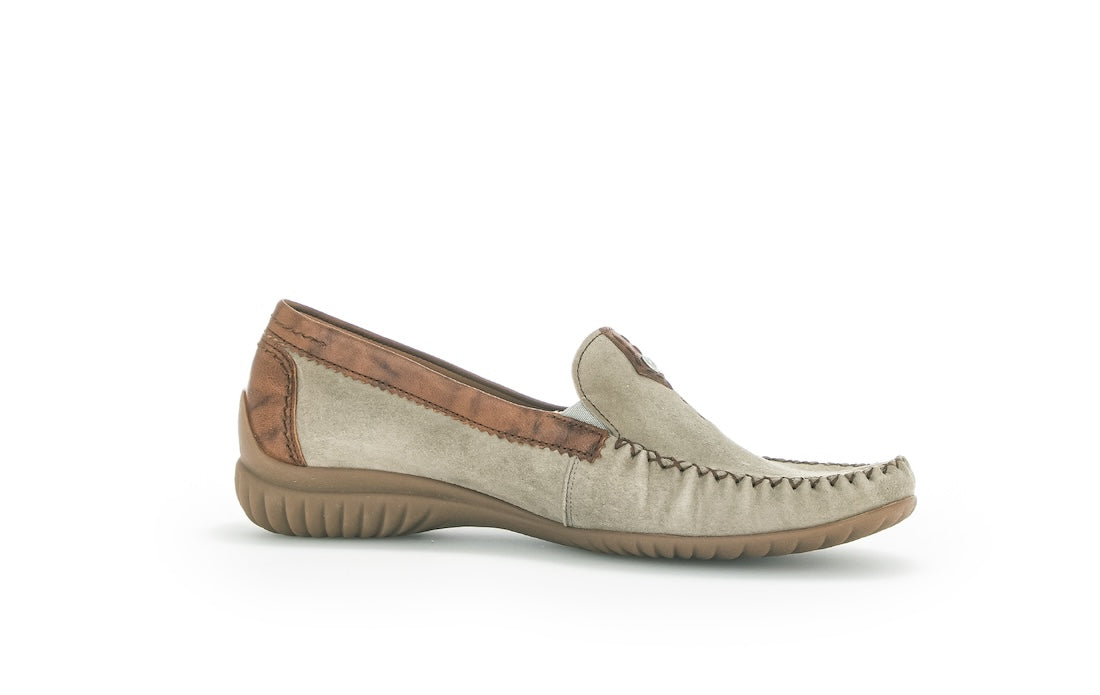 Gabor California Ladies Grey Suede Slip-On Shoes, comfortable casual loafers with soft suede, rubber sole, and stylish design.