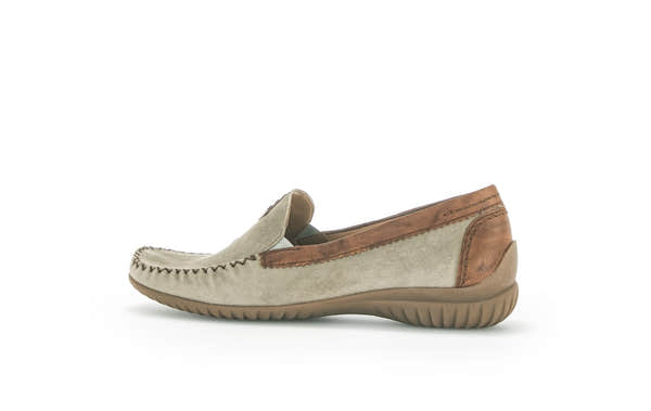 Gabor California Ladies Grey Suede Slip-On Shoes with brown accents and flexible rubber sole.