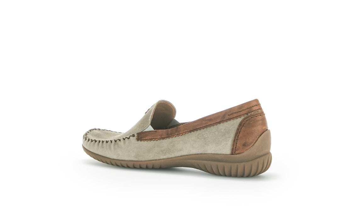 Gabor California Ladies Grey Suede Slip-On Shoes with ankle pull tab, comfortable sole, and casual design.