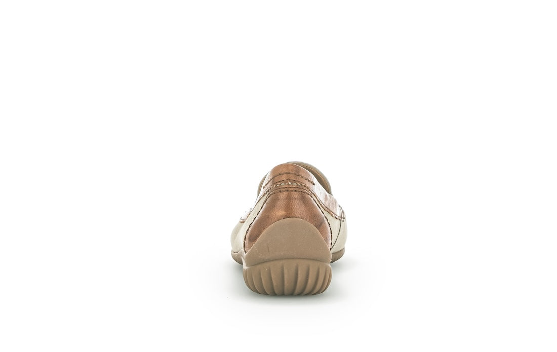 Gabor California Ladies Grey Suede Slip-On Shoes, comfortable casual footwear with beige rubber sole, back view.