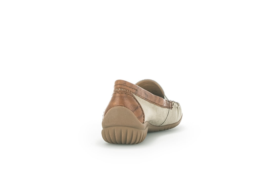 Gabor 66.090.11 California Ladies Grey Suede Slip-On Shoes, women's casual loafers with beige and grey suede, flexible sole.