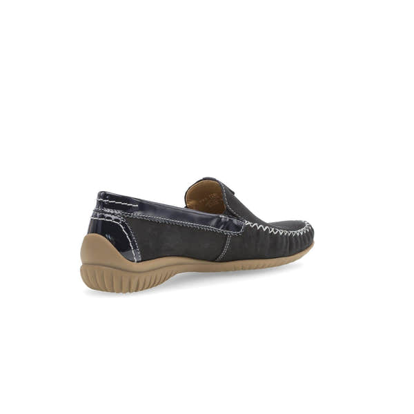 Gabor California Ladies Dark Blue Nubuck Slip-On Shoes with contrasting stitching and beige rubber sole.