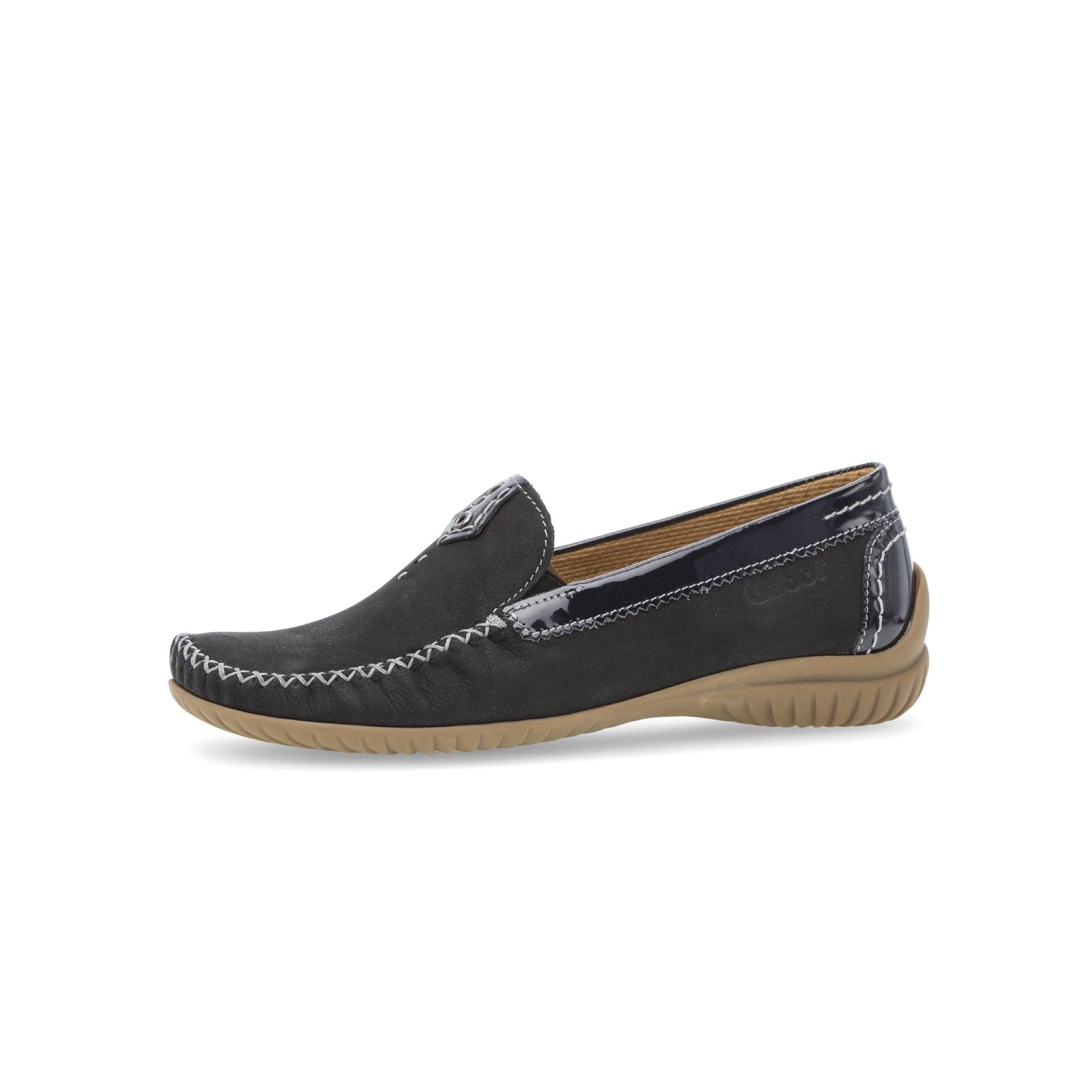 Gabor California Ladies Dark Blue Nubuck Slip-On Shoes with contrasting stitching and cushioned sole.