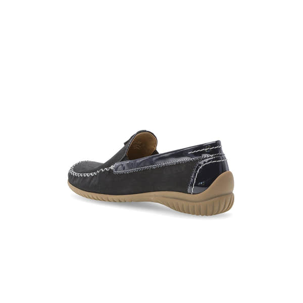 Gabor California Ladies Dark Blue Nubuck Slip-On Shoes with contrast stitching and rubber sole.