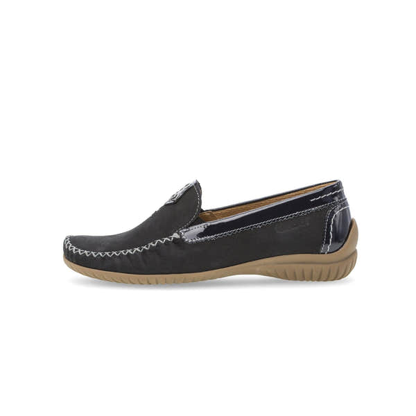 Gabor California Ladies Dark Blue Nubuck Slip-On Shoes with contrast stitching and rubber soles.