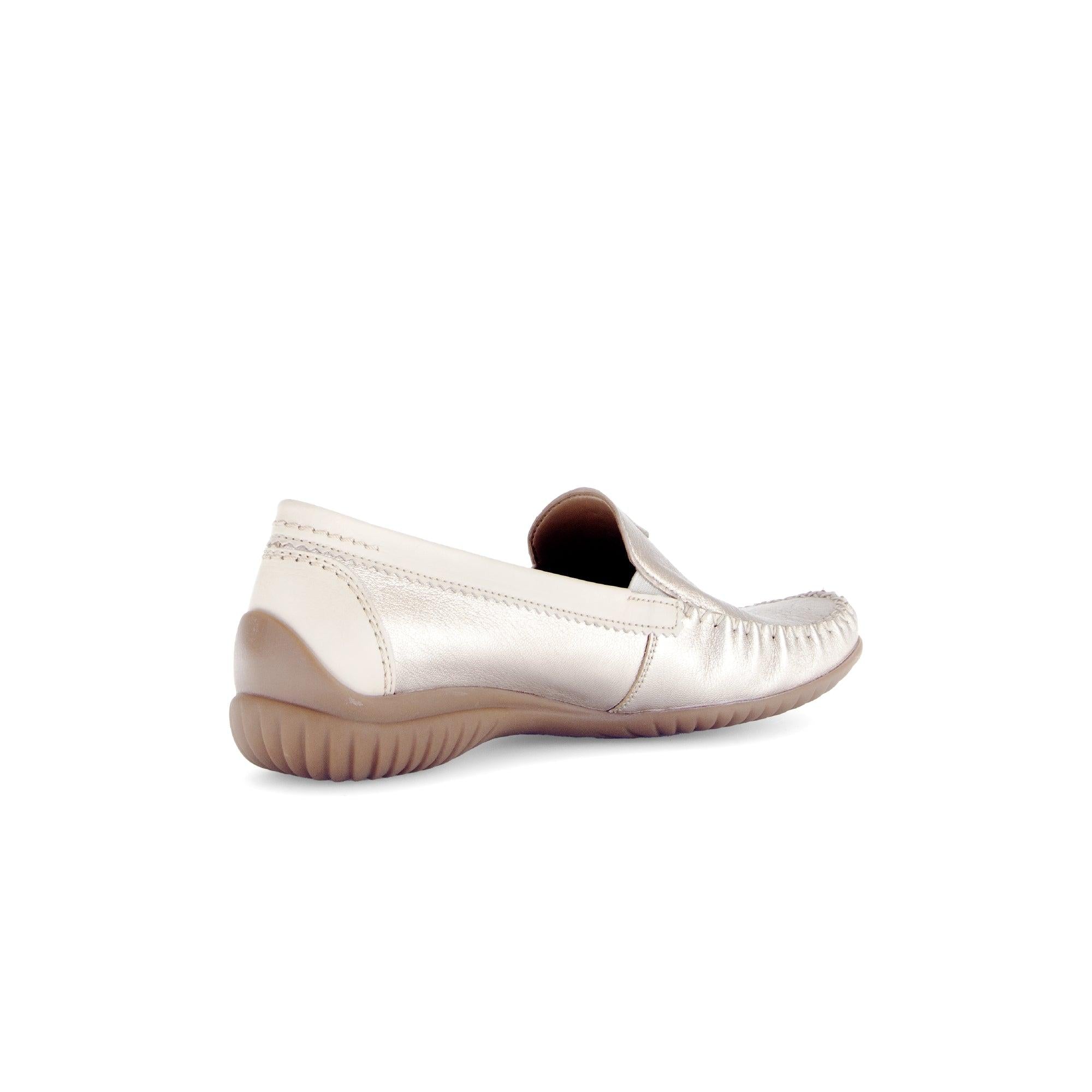 Gabor California Ladies Beige Gold Leather Slip-On Shoes with sporty rubber sole.