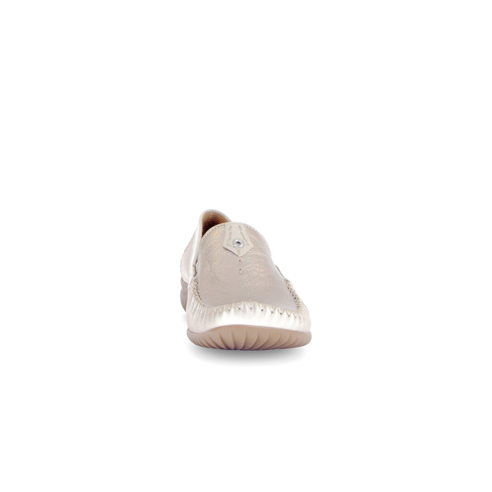 Gabor California Ladies Beige Gold Leather Slip-On Shoes with rounded toe and elasticized sides.