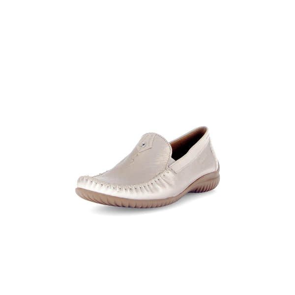 Gabor California Ladies Beige and Gold Leather Slip-On Shoes with slip-resistant sole.