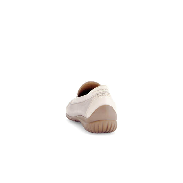 Gabor California Ladies Beige Gold Leather Slip-On Shoes with cushioned sole and rounded toe.