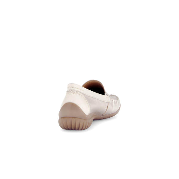 Gabor California Ladies Beige Gold Leather Slip-On Shoes, low-profile, beige and gold, with rounded toe and slip-on design.