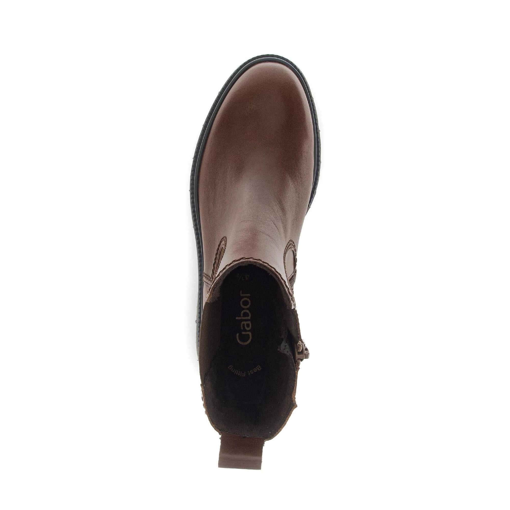 Gabor Marissa women's ankle boots in brown smooth leather with side zip, featuring a comfortable block heel and stylish design.