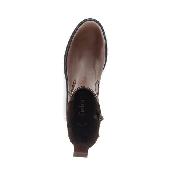 Gabor Marissa women's ankle boots in brown smooth leather with side zip, featuring a comfortable block heel and stylish design.