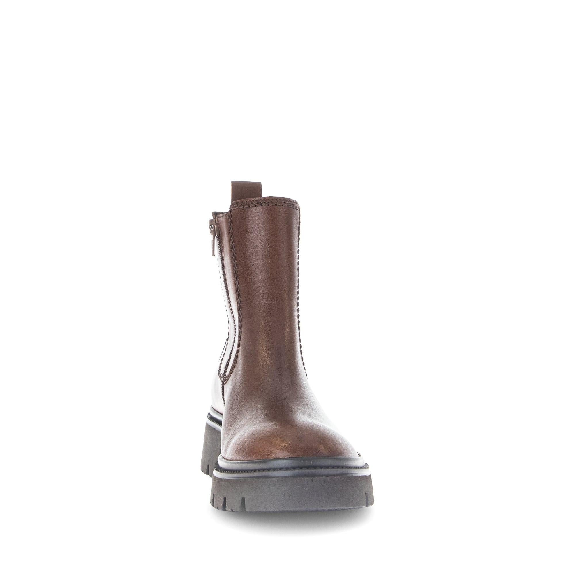 Gabor Marissa ladies ankle boots in smooth brown leather with side zipper and chunky rubber sole.