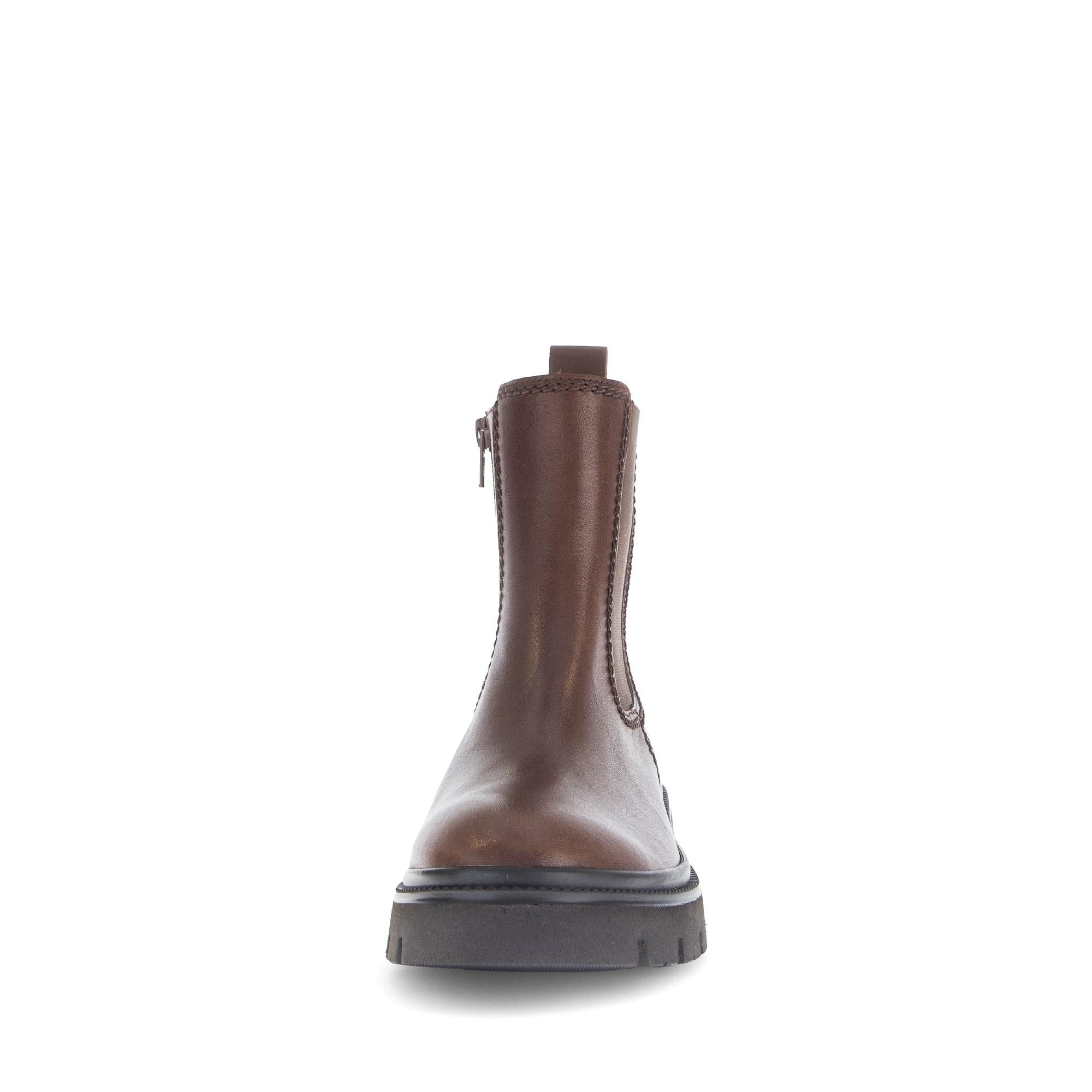 Gabor Marissa women's brown smooth leather ankle boots with side zipper, low heel, stylish design.