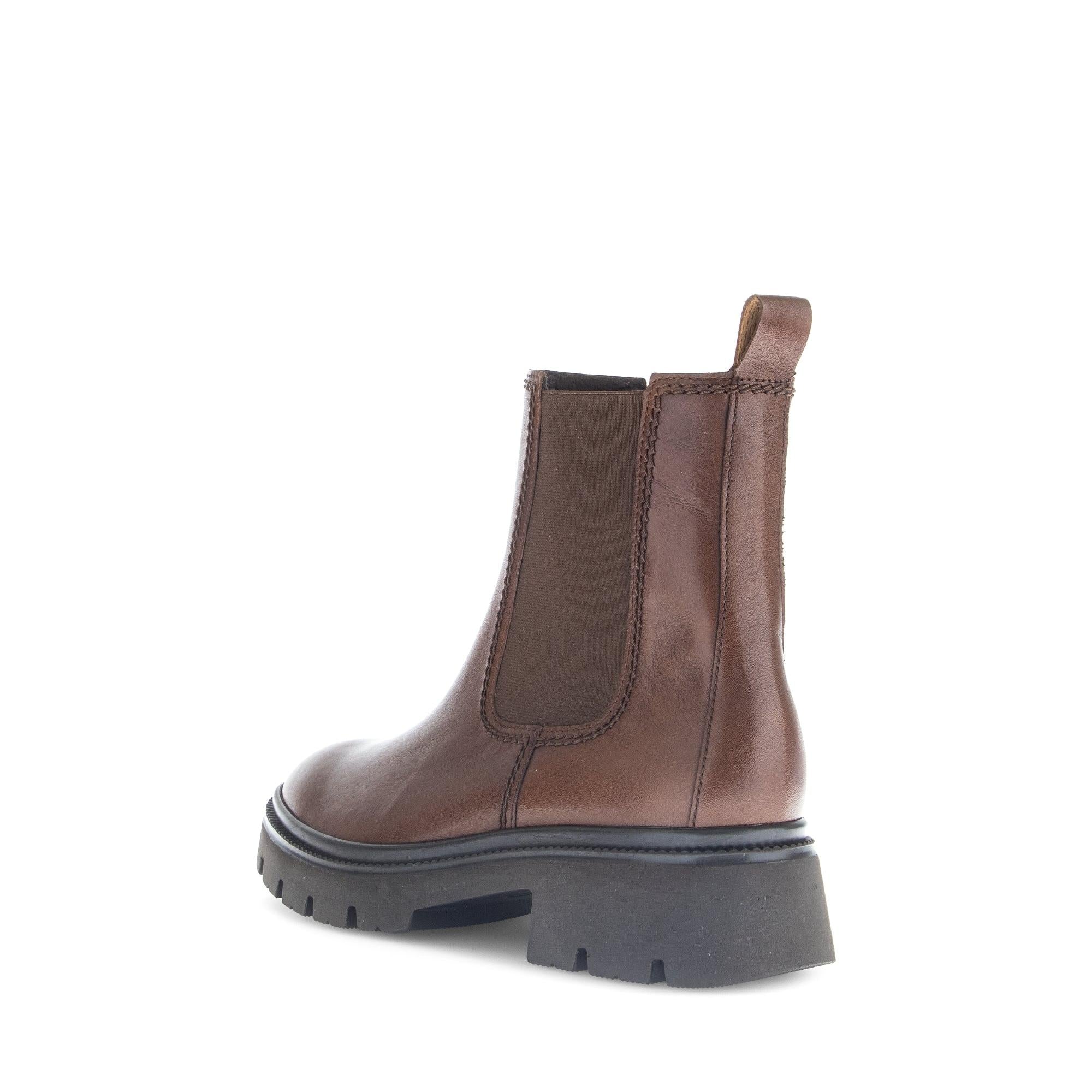 Gabor Marissa women's ankle boots in brown smooth leather with side zipper and chunky lug sole.
