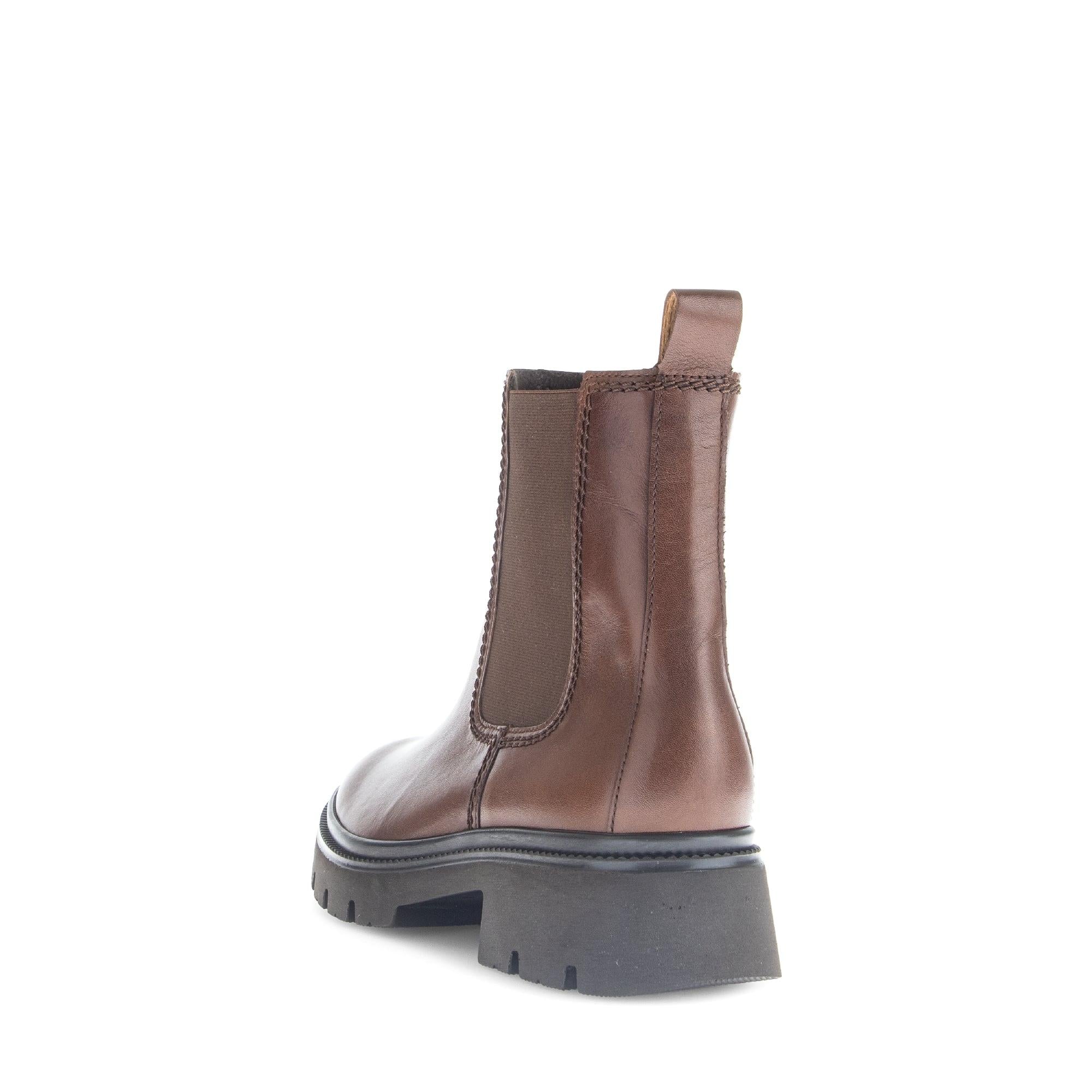 Gabor Marissa brown leather ankle boot with side zip and chunky rubber sole.