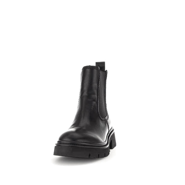 Black waxed leather ankle boot with side zipper, chunky sole, and pull tab, Men's Gabor Marissa style.