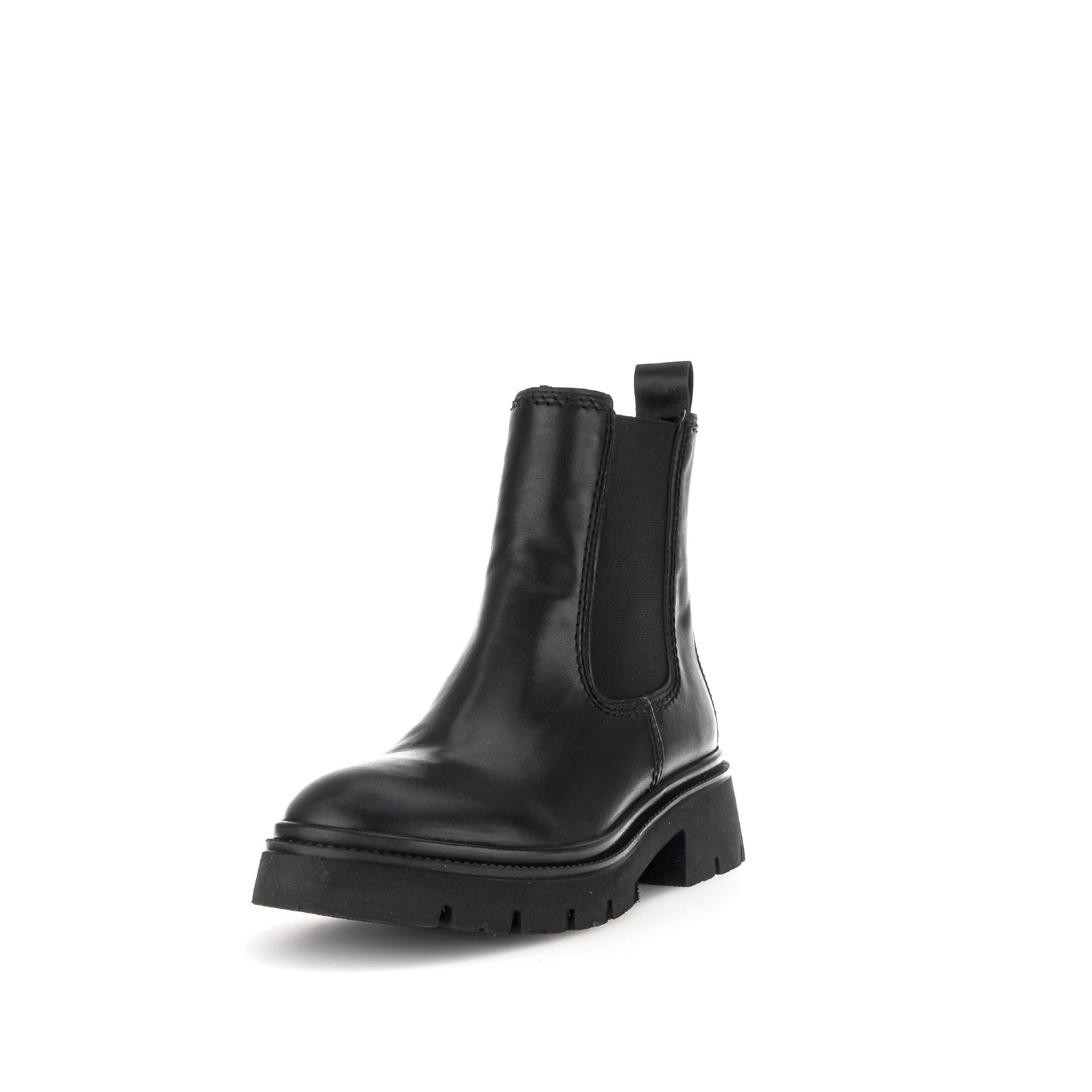 Gabor Marissa Women's Black Waxed Leather Side Zip Ankle Boots with chunky heel and rugged sole.