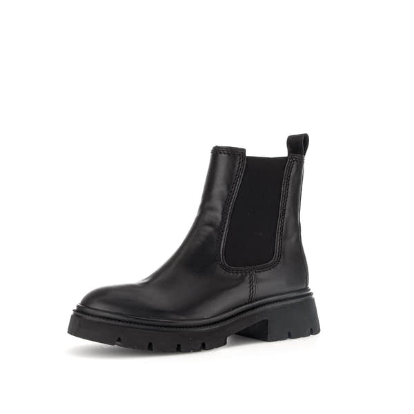 Gabor Marissa Women's Black Waxed Leather Side Zip Ankle Boots with chunky sole and pull tab, stylish and durable footwear.