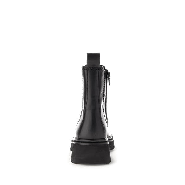 Gabor Marissa Ladies Black Waxed Leather Side Zip Ankle Boots with chunky soles and pull tab.