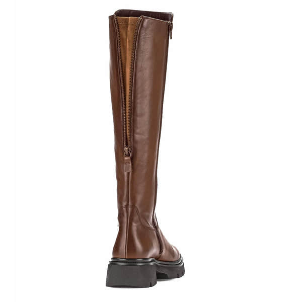 Gabor women's knee-high match boots in smooth brown leather with side zipper and chunky black sole.