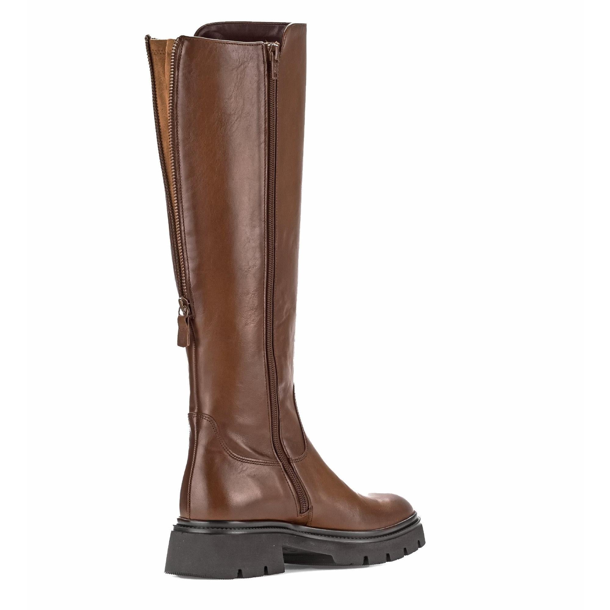 Gabor women's knee-high brown smooth leather boots with side zip, matching, stylish and comfortable.