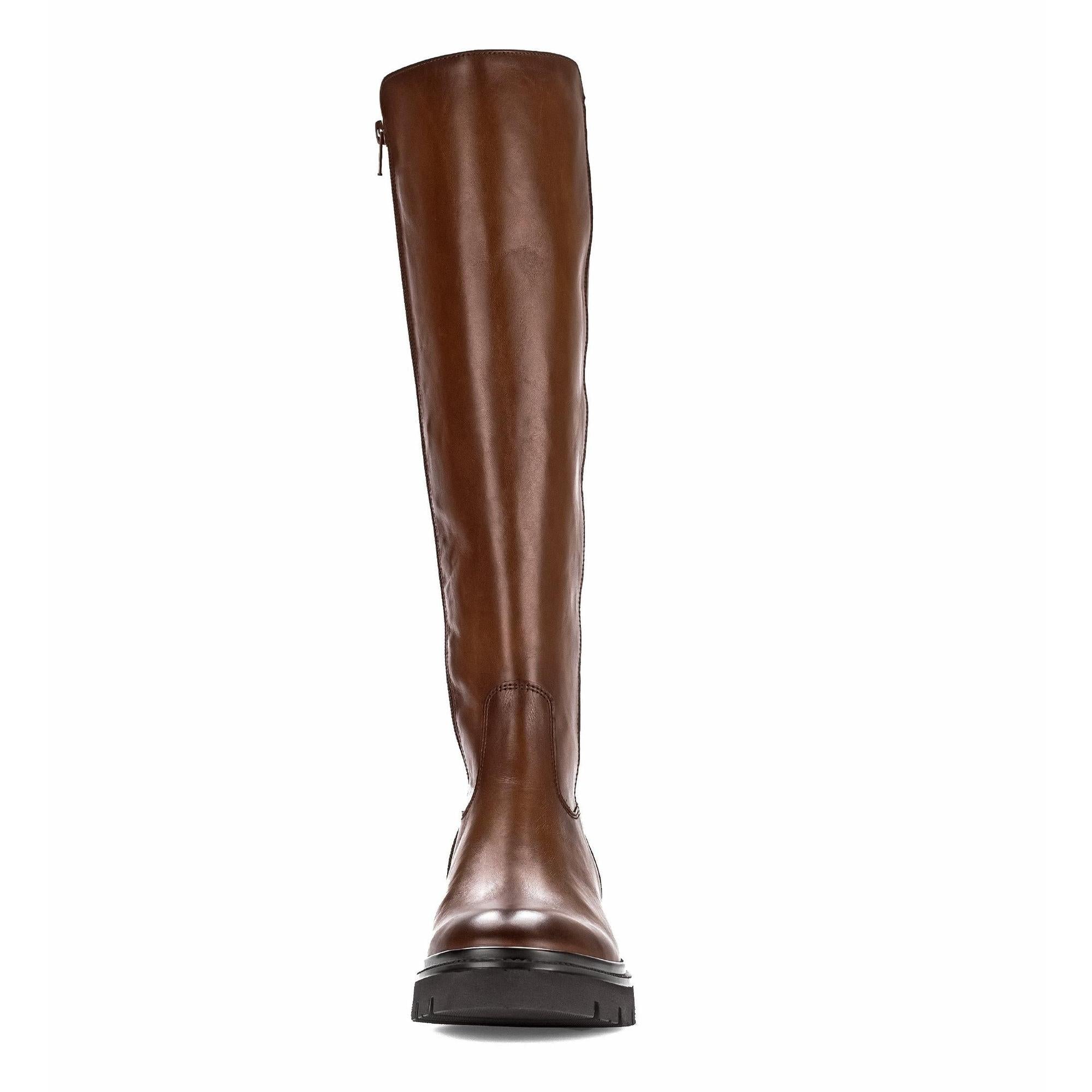 Gabor Match Ladies Brown Sattel Leather Knee-High Boots with Side Zip, Smooth Leather Finish, and Chunky Black Sole