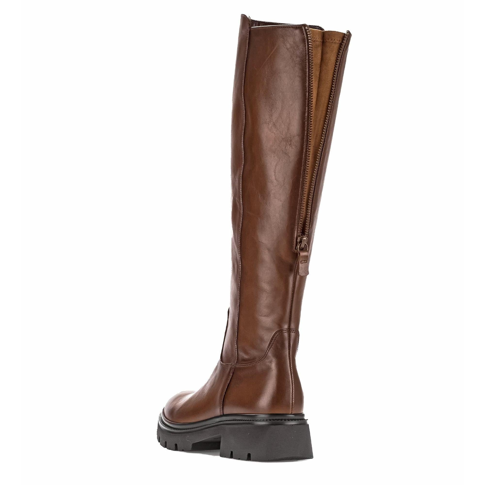 Gabor women's knee-high brown leather boots with side zipper, smooth finish, and chunky outsole.