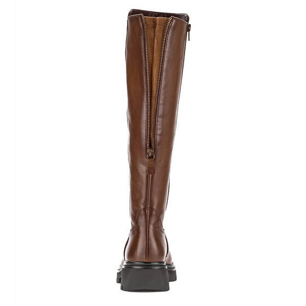 Gabor women's knee-high brown leather boots with side zipper, smooth leather finish, and chunky black sole.